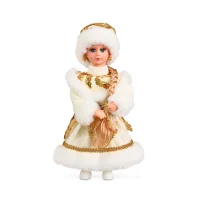 Фигура - Снегурочка , в белой шубке с золотистыми украшениями, 30 см