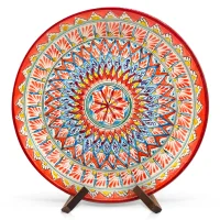 Ляган Мехроб красный, Риштан керамика, ручная работа, узор МИКС, Ø 37 см