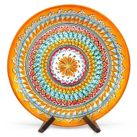 Ляган оранжевый Мехроб, Риштан керамика, ручная работа, узор МИКС Ø 37 см