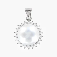 Anhänger, Silber 925°, Zirkonia, Süßwasser-Zuchtperle, 22 mm