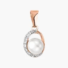 Anhänger, Rotgold 585°, Zirkonia, Süßwasser-Zuchtperle, 20 mm