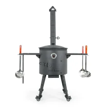 Utschak Feuerofen Ø 40 cm + Gusseisen-Kasan 12 L, flacher Boden + Küchenzubehör, Usbekischer Kochtopf aus Gusseisen