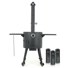 Set: Feuerofen Utschak Ø 40 cm mit Abzugsrohr und Thermometer, Gusseisen-Kasan 12 L runder Boden, Kochaccessoires