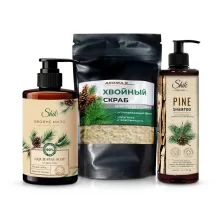 Набор - Хвойный, жидкое мыло + шампунь + скраб для тела