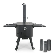 Feuerofen Utschak Ø 49 cm mit Abzugsrohr, für Kasan 22 L, Thermometer, Transportrollen, Ablagetischen, Ofenplatte