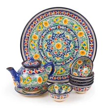 Сервиз чайный - КараКалам KSV2 - R2 - Риштанская керамика - 9 предметов