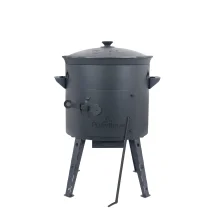 Utschak Feuerofen Ø 40 cm + Gusseisen-Kasan 12 L, Ø 42,5 cm, flacher Boden + Küchenzubehör, Usbekischer Kochtopf aus Gusseisen