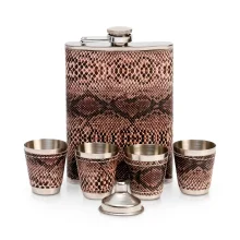 Geschenkset 6 in 1 - Python: Flasche 240 ml, Trichter, 4 Gläser, braun, 17 x 23 cm