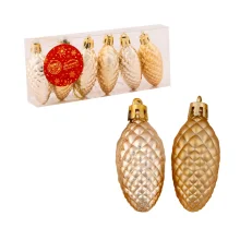 Weihnachtsbaumschmuck Set - Waldzapfen, Kunststoff, gold, 4 х 2,5 cm, 6 Stk.