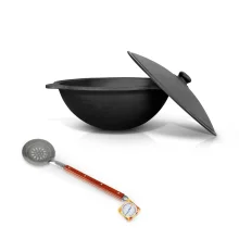 Set - Kasan aus Gusseisen, Deckel aus Aluminiumguss, runder Boden, Ø 33,5 cm, 6 l + Schaumlöffel 40 cm