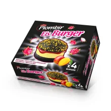 Eis - Black Burger, mit Mangogeschmack mit Drachenfruchtsauce in Brioche Brötchen, Dovgan, 340 g