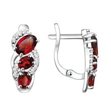 Ohrringe, Silber 925°, Granat, Zirkonia, englischer Verschluss, 16 mm