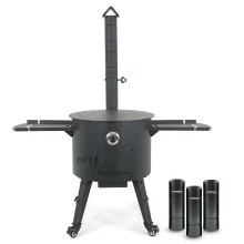 Feuerofen Utschak Ø 49 cm mit Abzugsrohr, für Kasan 22 L ,Thermometer, Transportrollen, Ablagetischen, Ofenplatte