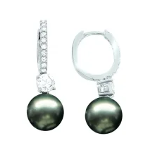 Ohrhänger, Silber 925° , Zirkonia, Süßwasser-Zuchtperle, 31 mm