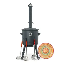 Utschak Feuerofen Ø 40 cm + Gusseisen-Kasan 12 L, flacher Boden + Küchenzubehör, Usbekischer Kochtopf aus Gusseisen