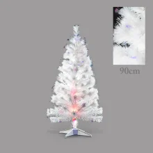 Weihnachtsbaum weiß, flauschig, mit LED Glasfaser, 90 cm