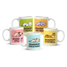 Tassen-Set - Wochentage, Keramik, 5 Stk., 330 ml