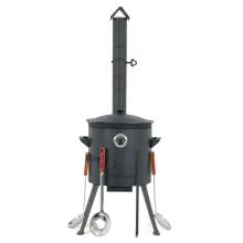 Utschak Feuerofen Ø 36 cm + Gusseisen-Kasan 10 L, flacher Boden + Küchenzubehör, Usbekischer Kochtopf aus Gusseisen