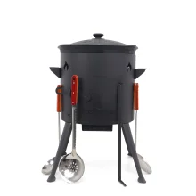 Utschak Feuerofen Ø 36 cm + Gusseisen-Kasan 10 L, flacher Boden + Küchenzubehör, Usbekischer Kochtopf aus Gusseisen