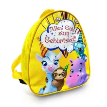 Rucksack für Kinder - Alles Gute zum Geburtstag! Tiere in Mützen, Textil, gelb, 20 x 23 cm