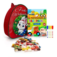  Geschenkrucksack mit Süßigkeiten und Malbuch - Häschens Leckerlis, 20 x 23 cm