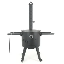 Set - Feuerofen mit Rohr Ø 44 cm + Herdplatte+ Thermometer + Rollen: 4 St + Ablagetisch: 2 St + Zahnstocherspender