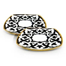  Tellerset Pakhta Gul, mit Gold, Porzellan, 20,5 x 20,5 cm, 2 Stk.