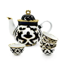 Teeservice Pakhta Gul, mit Goldrand, Porzellan, 7-tlg.