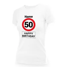 Футболка женская именная - дизайн Happy birthday 50, хлопок