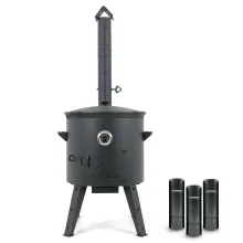 Utschak Feuerofen Ø 44 cm + Gusseisen-Kasan 16 l, Ø 46,5 cm, runder Boden + Küchenzubehör, Usbekischer Kochtopf aus Gusseisen
