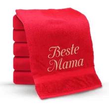 Handtuch - Beste Mama., Farbe rot, Baumwolle 100 % Handtuch - Beste Mama., Farbe rot, Baumwolle 100 %