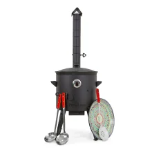 Utschak Feuerofen Ø 40 cm + Gusseisen-Kasan 12 L, flacher Boden + Küchenzubehör, Usbekischer Kochtopf aus Gusseisen