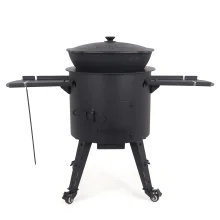 Учаг печь Ø 44 см + чугунный казан 16 л, круглое дно, колёса, столики, плита + кухонные принадлежности, узбекский чугунный казан для гриля и плова