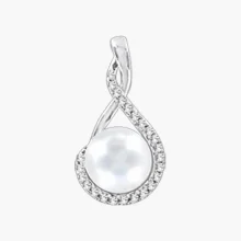 Anhänger, Silber 925°, Zirkonia, Süßwasser-Zuchtperle, 23 mm