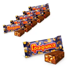 Набор шоколадных батончиков - Графика, с карамелью, арахисом, хлопьями и изюмом, 6 шт. х 45 г