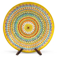 Ляган Мехроб жёлтый, Риштан керамика, ручная работа, узор МИКС, Ø 42 см