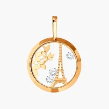 Anhänger, Rotgold 585°, Zirkonia, Mineralglas, 25 mm