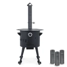 Feuerofen Utschak Ø 40 cm mit Abzugsrohr, für Kasan 12 L, Thermometer, Transportrollen, Ofenplatte