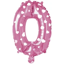Folienballon - Zahl 0 - in rosa mit Herzchen