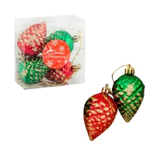 Weihnachtsbaumschmuck-Set - Zapfen mit Frost, rot, grün, Kunststoff, 5 x 4 cm, 4 Stk.