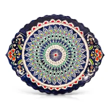 Lagan, geschnitzt, oval, Mehrob РО10, Rishtan-Keramik, 34 х 42 cm