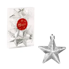 Weihnachtsbaumschmuck-Set - Sterne Grazia, silber, Kunststoff, 6 x 6 cm, 6 Stk.