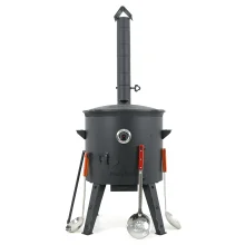 Set - Feuerofen mit Rohr Ø 44 cm + Kasan flacher Boden, Ø 46,5 cm, 16 L+ Thermometer + Schaumlöffel: 2St + Schöpfkelle + Zahnstocherspender