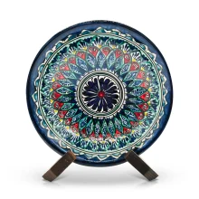 Глубокая тарелка на ножке, Риштанская керамика Ш, ручная работа, Ø 23 см