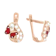 Kinderohrringe, Rotgold 585°, Zirkonia, Emaille, englischer Verschluss, 9 mm