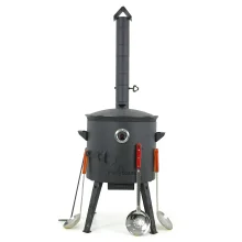 Set - Feuerofen mit Rohr Ø40cm+Gusseisenkasan mit Deckel, flacher Boden,Ø42,5cm,12+Thermometer+Schaumlöffel:2 St+Schöpfkelle+Griff+Zahnstocherspender 