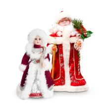 Set - Weihnachtsmann und Schneemädchen in Rot, mit Geschenkfach, 35 cm 