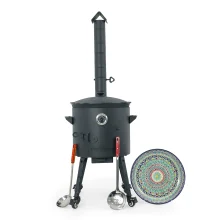Utschak Feuerofen Ø 40 cm + Gusseisen-Kasan 12 L, flacher Boden + Küchenzubehör, Usbekischer Kochtopf aus Gusseisen
