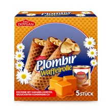 Мороженое - Пломбир в вафельной трубочке, с карамелизированным сгущенным молоком, Dovgan, 5 x 95 мл