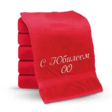 Полотенце - С Юбилеем - любая дата, цвет красный, хлопок 100 %, 50 x 100 см